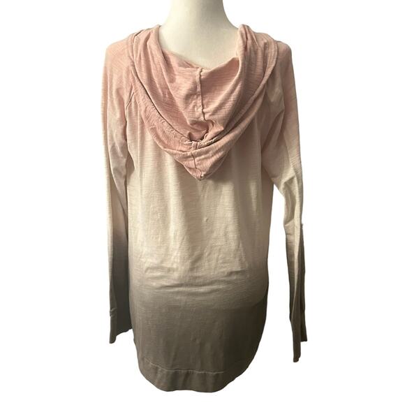 Earth Yoga Long Sleeve Hooded Tshirt Top Shirt Pink Brown Ombre Organic Cotton L - Picture 3 of 7